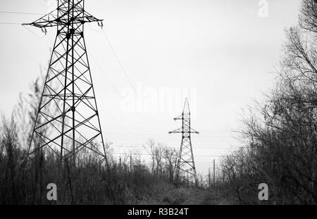 high voltage electricity cables. A close up Stock Photo