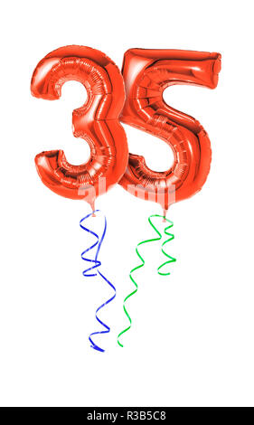red balloons with ribbon - number 35 Stock Photo