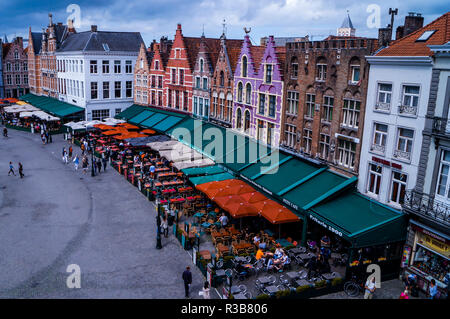 Beautiful aerial view on Market Square (Markt) in Bruges on a cloudy day. Stock Photo