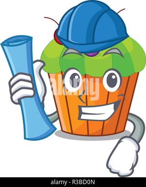 Architect ice cream sundae cupcakes on character Stock Vector