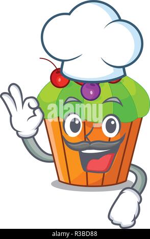 Chef ice cream sundae cupcakes on character Stock Vector