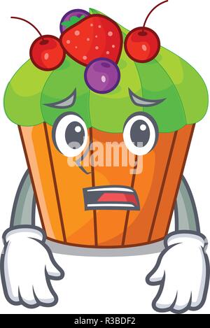 Afraid black currant cupcake isolated on mascot Stock Vector