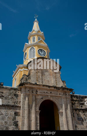 South America, Colombia, Cartagena. 'Old City' the historic walled city center, UNESCO. Clock Tower Gate, aka Torre del Reloj. Stock Photo