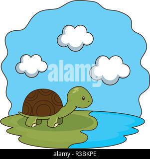 cute turtle in the camp Stock Vector