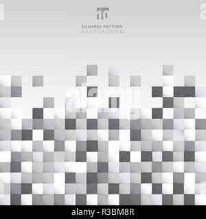 Abstract white and gray squares pattern pixel background design with copy space for print, ad, poster, flyer, cover, brochure, template, Vector illust Stock Vector