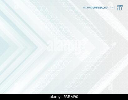 Abstract geometric white arrows overlapping background and hexagons pattern texture technology futuristic concept. Vector illustration Stock Vector