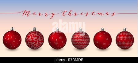 Red Christmas Balls isolated. Happy New year. spheres with different simple ornaments. copyspace. night background. vector illustration. Postcard temp Stock Vector
