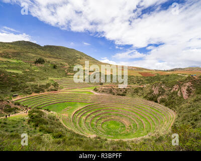 Views of the archaeological site of Moray in Peru, near Cuzco and the village of Maras Stock Photo