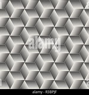 Vector seamless halftone lines mosaic pattern. Modern stylish abstract texture. Repeating geometric rhombus tiles Stock Vector