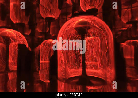 Abstract, colorful view of electricity and sparks being generated. Stock Photo