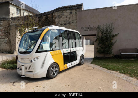 Self driving electric AV Autonomous vehicle at Abbaye de Fontevraud, Loire, France Stock Photo