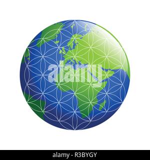 blue and green earth with flower of life vector illustration EPS10 Stock Vector