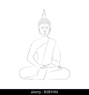 buddha meditation yoga outline drawing vector illustration EPS10 Stock Vector