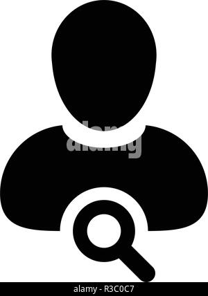 Search icon vector male user person profile avatar symbol with magnifying glass in flat color glyph pictogram illustration Stock Vector