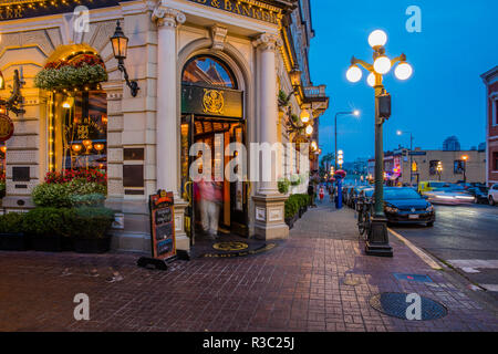 Bard and Banker building at dusk in downtown Victoria, British Columbia, Canada Stock Photo