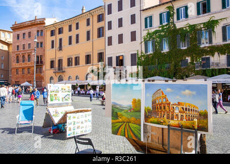 Artwork sale paintings piazza navona hi-res stock