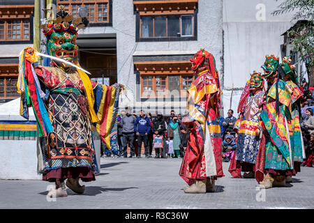 Cham dance performed by monks at Ladakh Jo Khang Temple, Leh, Ladakh, Kashmir, India Stock Photo