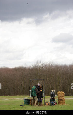 Learning to shoot clay pigeons,England, Britain Stock Photo