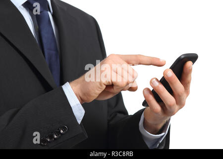 Business man hands touching a smart phone screen Stock Photo