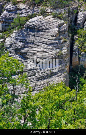 USA, Arizona, Walnut Creek National Monument. Exposed cliff of volcanic tuff in Walnut Creek Canyon. Stock Photo