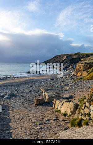 Cold winter afternoon at Gunwalloe Church Cove Beach, Cornwall Stock Photo