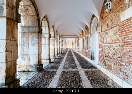 Arcade in Royal Palace of Aranjuez, Madrid. Vanishing point, perspective Stock Photo