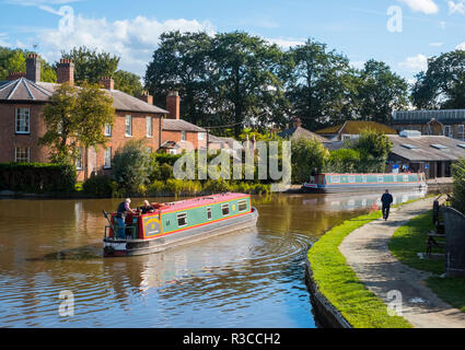 Narrow boats on the Llangollen Canal at Ellesmere, Shropshire, England, UK Stock Photo