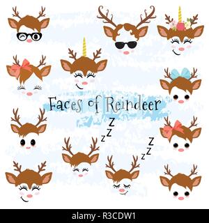 Christmas Decor Reindeer Faces Clipart Stock Vector
