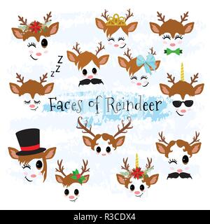 Christmas Decor Reindeer Faces Clipart Stock Vector