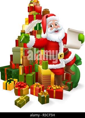 Santa Claus Checking Christmas Gift List Cartoon Stock Vector