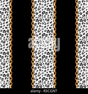 Seamless leopard pattern and golden chains Stock Photo - Alamy