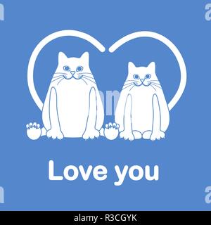 Vector illustration of two cats with heart shaped tails. Love, romantic concept. Happy Valentine's Day. Design for greeting card, party card, banner,  Stock Vector