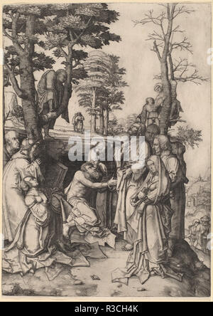 The Raising of Lazarus. Date/Period: In or before 1508. Print. Engraving. Author: LUCAS VAN LEYDEN. LEYDEN, LUCAS VAN. Stock Photo