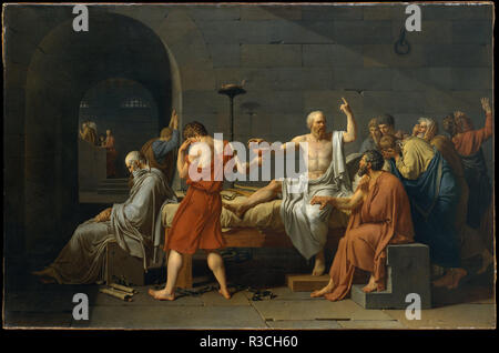 The Death of Socrates. Date/Period: 1787. Painting. Oil on canvas. Height: 129.5 cm (50.9 in); Width: 196.2 cm (77.2 in). Author: DAVID, JACQUES LOUIS. Stock Photo