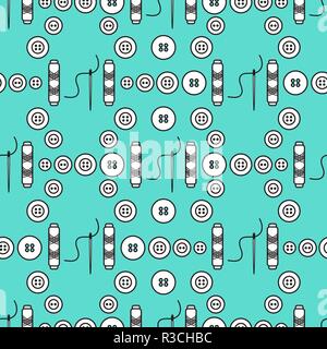 Seamless pattern with needles, buttons, threads. Sewing and needlework background. Template for design, fabric, print. Stock Vector