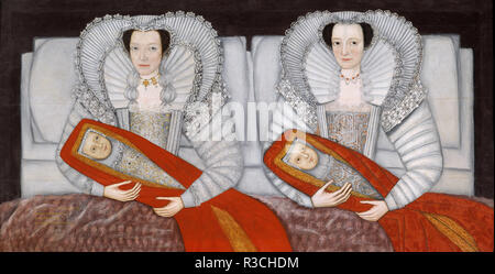 The Cholmondeley Ladies. Date/Period: Ca. 1600-1610. Painting. Oil on panel. Height: 886 mm (34.88 in); Width: 1,723 mm (67.83 in). Author: Anonymous (British School). British School 17th century. Stock Photo