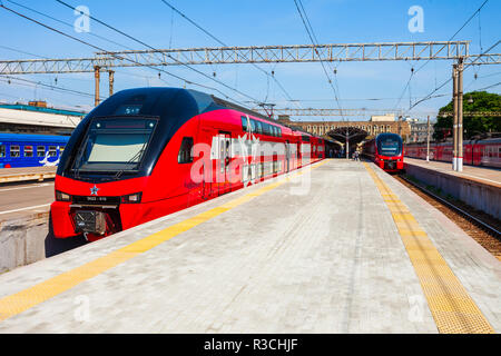 MOSCOW, RUSSIA - JUNE 23, 2018: Double-decker Aeroexpress train in Moscow Stock Photo