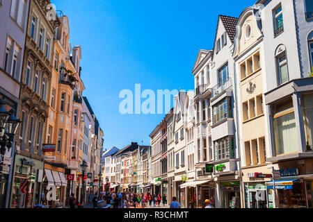 BONN, GERMANY - JUNE 29, 2018: Pedestrian street in the centre of Bonn city in Germany