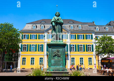 BONN, GERMANY - JUNE 29, 2018: Ludwig van Beethoven monument and post office in the centre of Bonn city in Germany