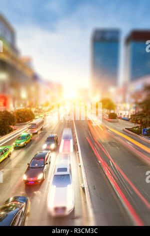 the light trails on the modern building background in shanghai china Stock Photo