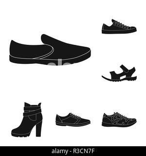 Different shoes black icons in set collection for design. Men and women shoes vector symbol stock illustration. Stock Vector