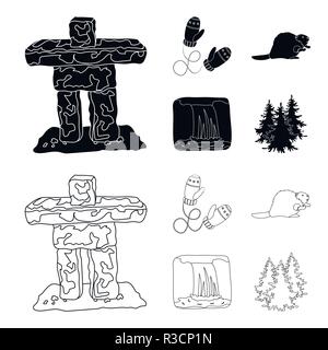 Canadian fir, beaver and other symbols of Canada.Canada set collection icons in black,outline style vector symbol stock illustration . Stock Vector