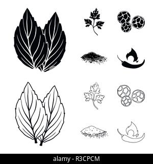 Ptrushka, black pepper, paprika, chili.Herbs and spices set collection icons in black,outline style vector symbol stock illustration flat. Stock Vector