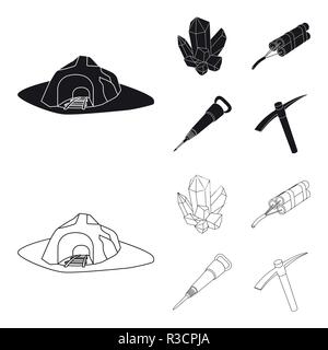 Minerals, explosives, jackhammer, pickaxe.Mining industry set collection icons in black,outline style vector symbol stock illustration . Stock Vector