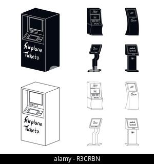 Medical terminal, ATM for payment,apparatus for queue,. Terminals set collection icons in black,outline style isometric vector symbol stock illustrati Stock Vector