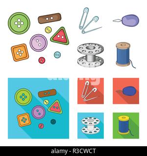 Buttons, pins, coil and thread.Sewing or tailoring tools set collection icons in cartoon,flat style vector symbol stock illustration . Stock Vector
