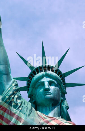 Statue of Liberty, Liberty Island, New York City, USA Digital Composite with USA flag Stock Photo