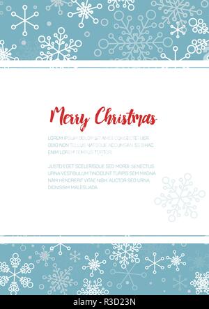 Minimalist Christmas flyer  card temlate with white snowflakes on blue background Stock Vector