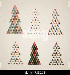 Collection of Vintage retro vector Christmas trees made from triangles Stock Vector