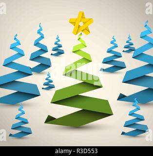 Simple vector christmas trees made from white paper - original new year ...